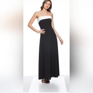 Marina Elegant Sleeveless Strapless black & white maxi formal dress Minimalistic